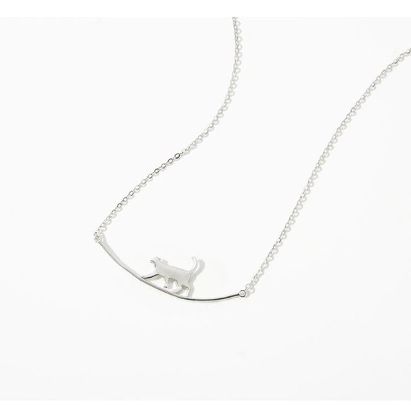 *NEW 925 Sterling Silver Cute Cat Bar Necklace - Picture 7 of 11